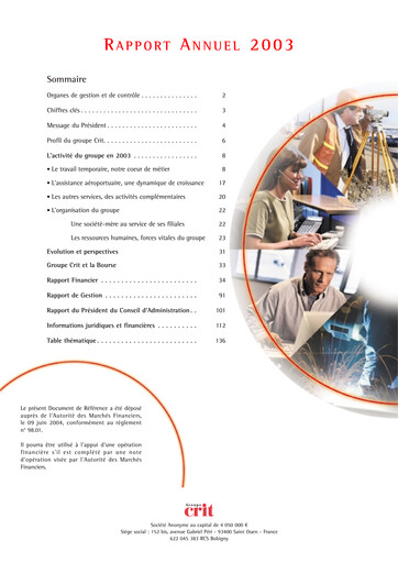 Miniature Groupe CRIT  Rapport annuel 2003