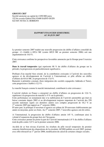 Thumbnail Groupe CRIT  Half-year Report 2007-h1