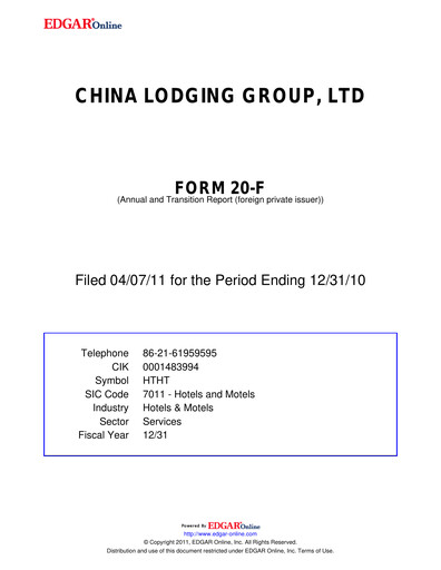 Thumbnail H World Group Limited Annual Report 2010