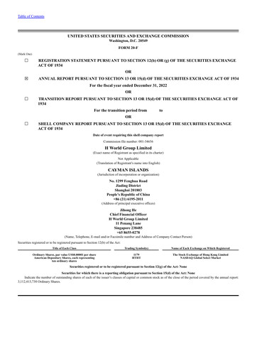 Thumbnail H World Group Limited Annual Report 2022