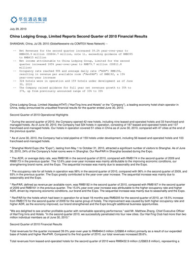 Thumbnail H World Group Limited Quarterly Report 2010-q2