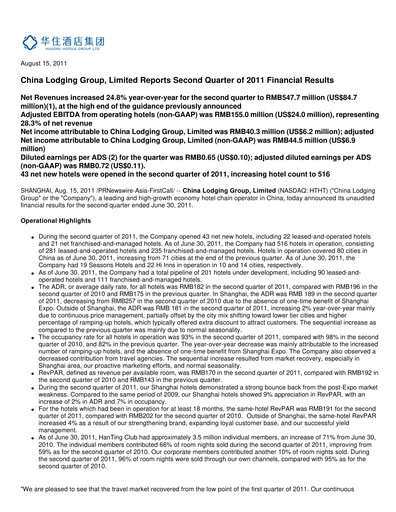 Thumbnail H World Group Limited Quarterly Report 2011-q2