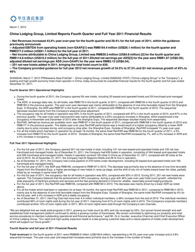 Thumbnail H World Group Limited Quarterly Report 2011-q4