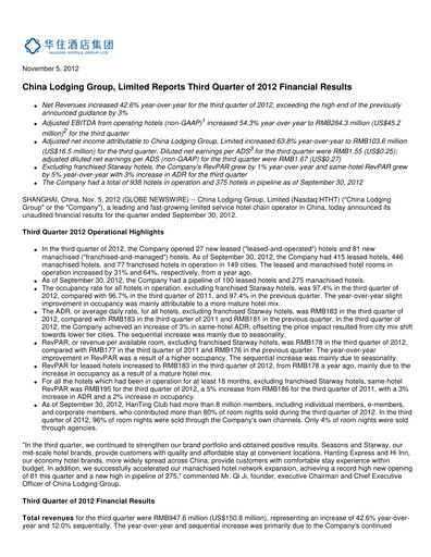 Thumbnail H World Group Limited Quarterly Report 2012-q3
