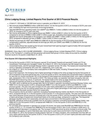 Thumbnail H World Group Limited Quarterly Report 2013-q1
