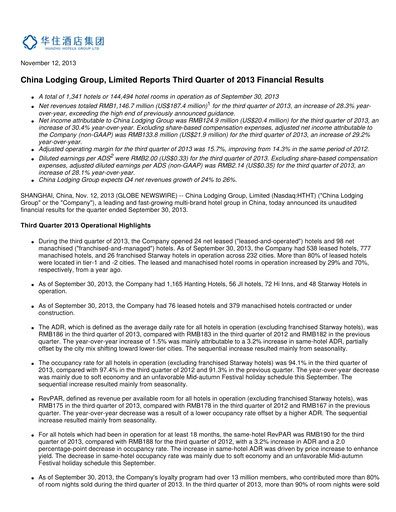Thumbnail H World Group Limited Quarterly Report 2013-q3