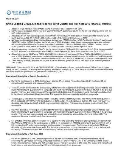 Thumbnail H World Group Limited Quarterly Report 2013-q4