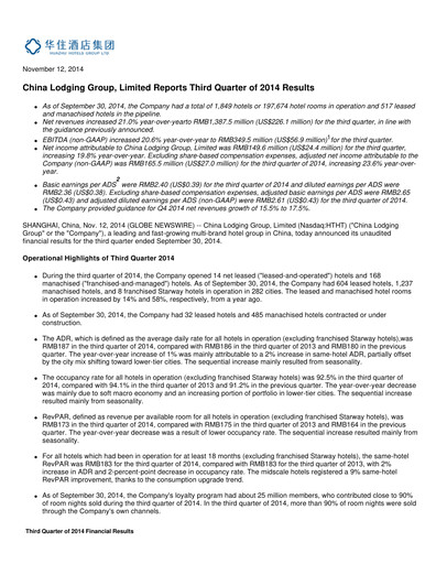 Thumbnail H World Group Limited Quarterly Report 2014-q3