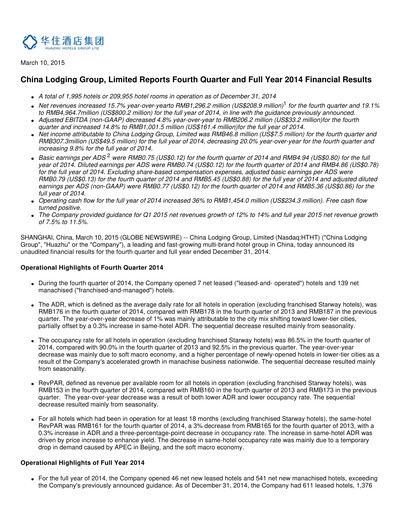 Thumbnail H World Group Limited Quarterly Report 2014-q4