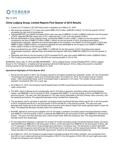 Thumbnail H World Group Limited Quarterly Report 2015-q1