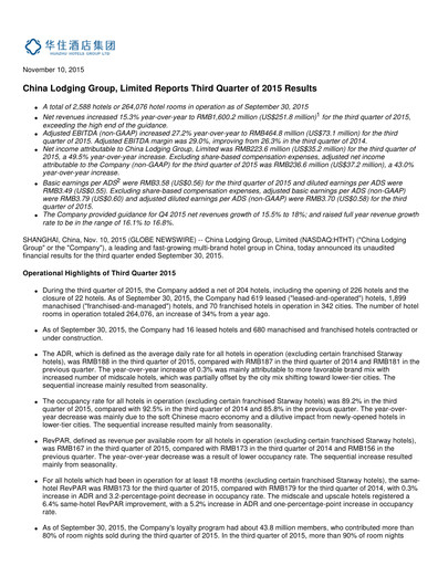 Thumbnail H World Group Limited Quarterly Report 2015-q3