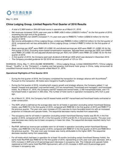 Thumbnail H World Group Limited Quarterly Report 2016-q1