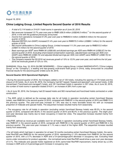 Thumbnail H World Group Limited Quarterly Report 2016-q2