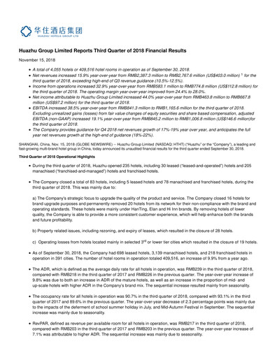 Thumbnail H World Group Limited Quarterly Report 2018-q3