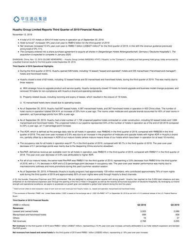 Thumbnail H World Group Limited Quarterly Report 2019-q3