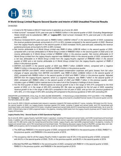 Thumbnail H World Group Limited Quarterly Report 2023-q2