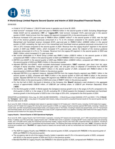 Thumbnail H World Group Limited Quarterly Report 2025-q2