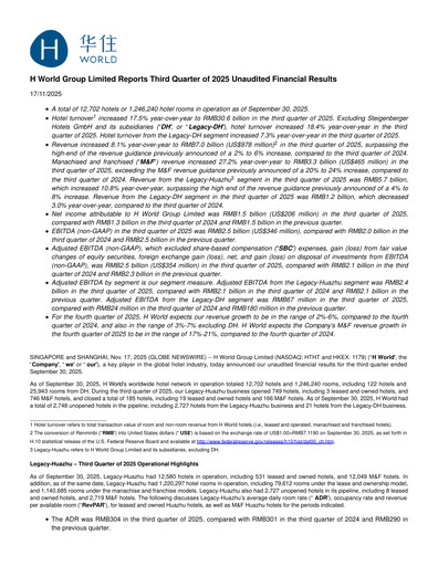 Thumbnail H World Group Limited Quarterly Report 2025-q3