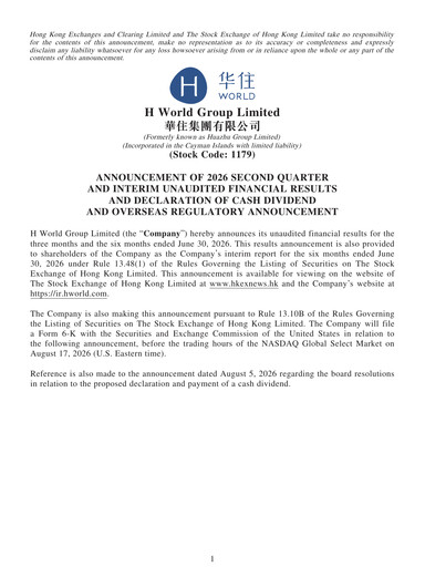 Thumbnail H World Group Limited Quarterly Report 2026-q2