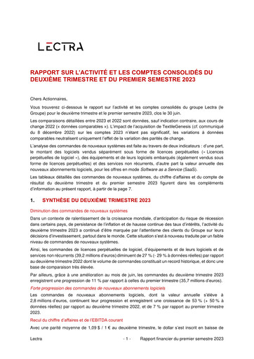 Thumbnail Lectra SA Half-year Report 2023-h1