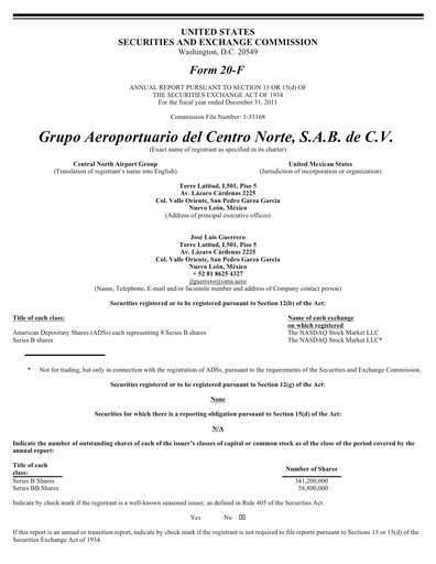 Thumbnail Grupo Aeroportuario Centro Norte
 Annual Report 2011