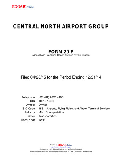 Thumbnail Grupo Aeroportuario Centro Norte
 Annual Report 2014