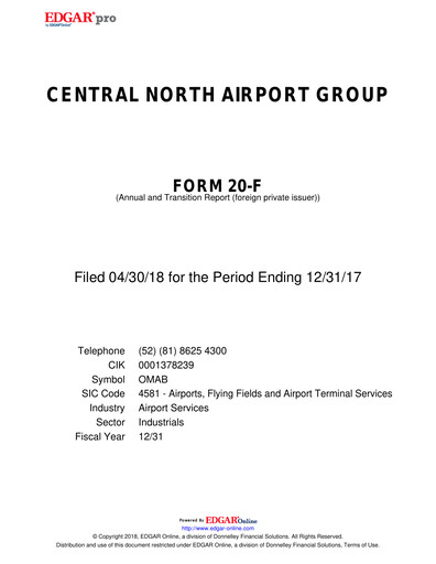 Thumbnail Grupo Aeroportuario Centro Norte
 Annual Report 2017