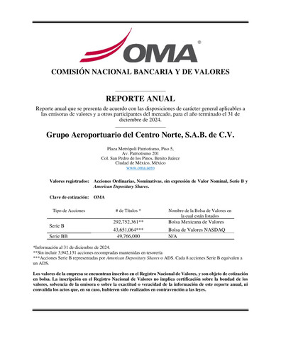 Vorschaubild Grupo Aeroportuario Centro Norte
 Jahresbericht 2024