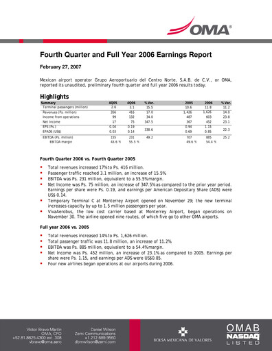 Thumbnail Grupo Aeroportuario Centro Norte
 Quarterly Report 2006-q4