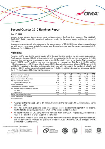 Thumbnail Grupo Aeroportuario Centro Norte
 Quarterly Report 2010-q2