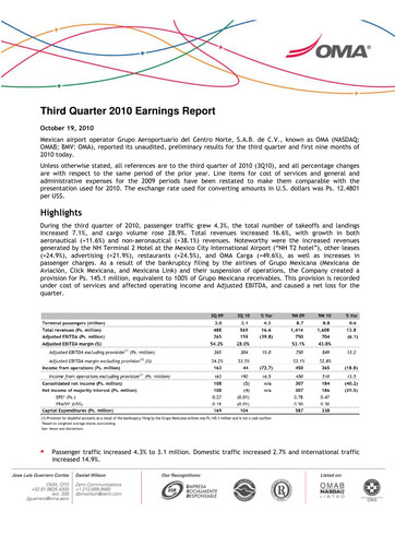 Thumbnail Grupo Aeroportuario Centro Norte
 Quarterly Report 2010-q3