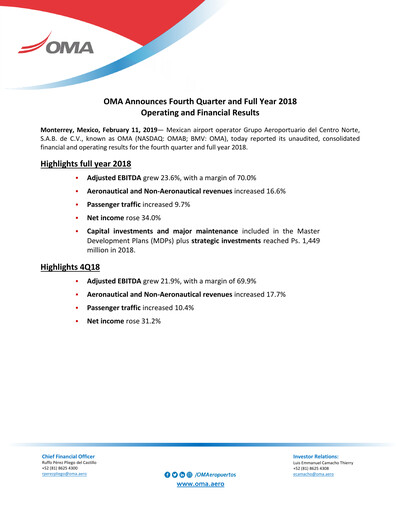 Vorschaubild Grupo Aeroportuario Centro Norte
 Quartalsbericht 2018-q4