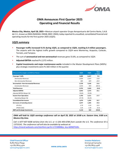 Vorschaubild Grupo Aeroportuario Centro Norte
 Quartalsbericht 2025-q1