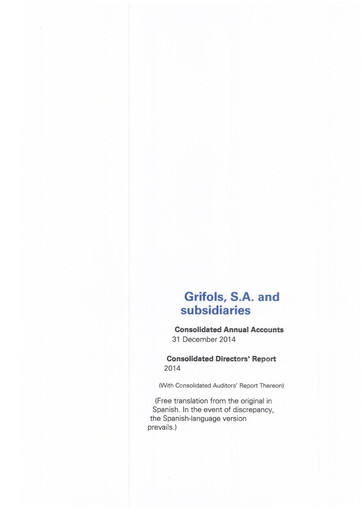 Thumbnail Grifols Annual Report 2014