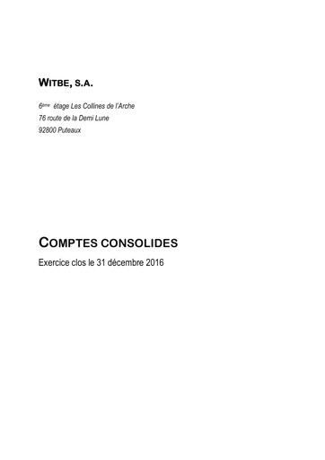 Thumbnail Witbe S.A. Financial Statement 2016