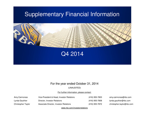 Thumbnail Royal Bank Of Canada Financial Statement 2014