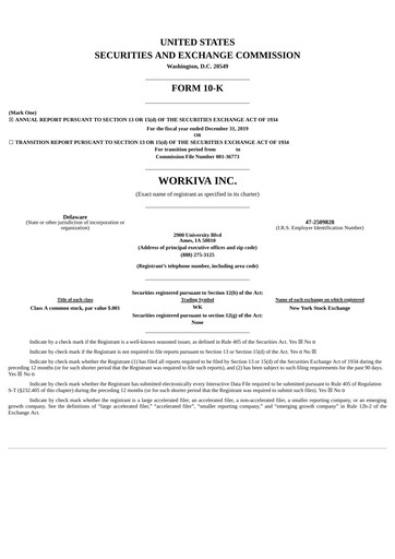 Miniature Workiva
 Rapport financier 2019