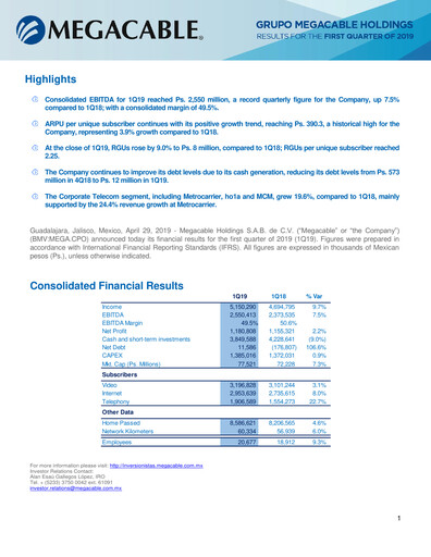 Thumbnail Megacable Holdings Quarterly Report 2019-q1