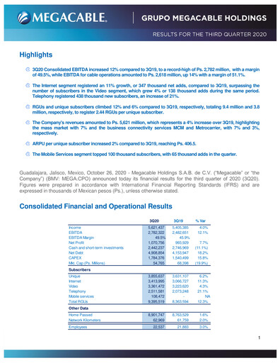 Thumbnail Megacable Holdings Quarterly Report 2020-q3