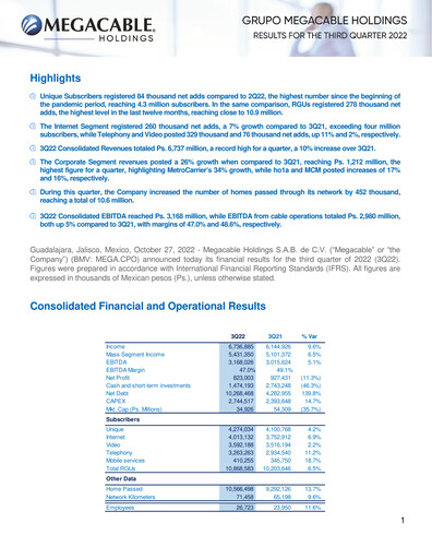 Thumbnail Megacable Holdings Quarterly Report 2022-q3