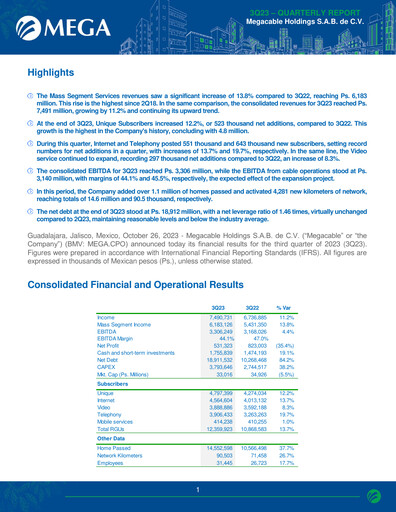 Thumbnail Megacable Holdings Quarterly Report 2023-q3