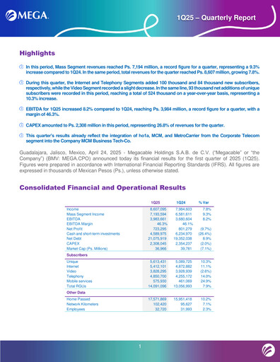 Thumbnail Megacable Holdings Quarterly Report 2025-q1