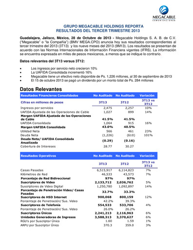 Thumbnail Megacable Holdings Quarterly Report 2013-q3