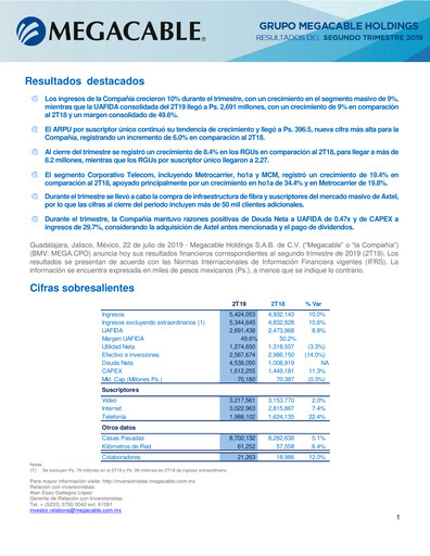 Thumbnail Megacable Holdings Quarterly Report 2019-q2