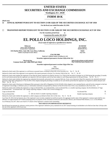 Thumbnail El Pollo Loco
 Annual Report 2016