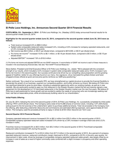 Thumbnail El Pollo Loco
 Quarterly Report 2014-q2