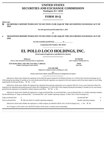 Thumbnail El Pollo Loco
 Quarterly Report 2015-q2