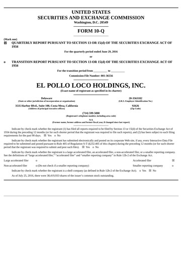Thumbnail El Pollo Loco
 Quarterly Report 2016-q2
