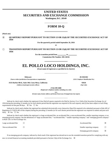 Thumbnail El Pollo Loco
 Quarterly Report 2018-q3