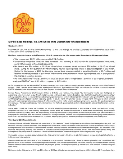 Thumbnail El Pollo Loco
 Quarterly Report 2019-q3